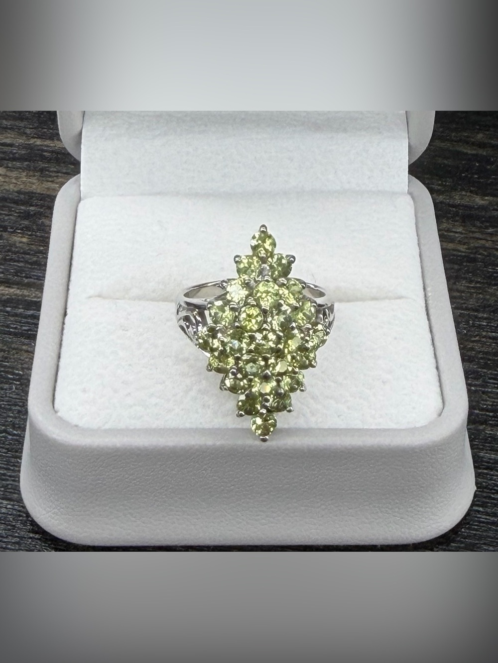 Stunning 3CT Natural Green Peridot Cluster 14K Gold over 925 Sterling Ring Sz 7 - Picture 5 of 14